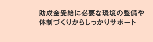 助成金受給に必要な環境の整備や体制づくりからしっかりサポート